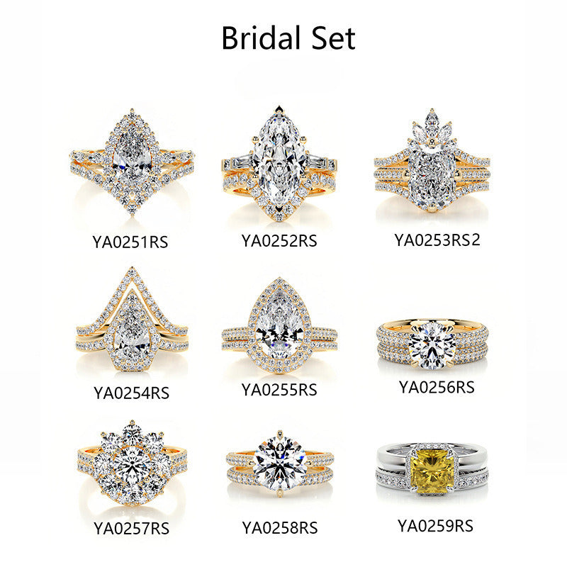 Kemstone Bridal Set – Luxury S925 Sterling Silver Moissanite Engagement Rings for Women | Gold Plated, Asscher, Marquise, Pear & Round Cuts