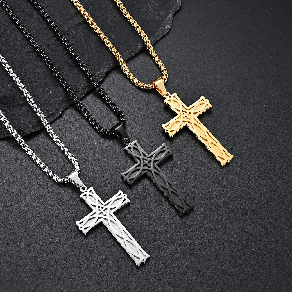 Kemstone Titanium Steel Celtic Cross Pendant Necklace – Faith Heritage Silver/Gold/Black K-PT263