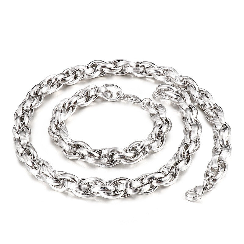 Kemstone Dual-Clasp O-Chain Set – Textured Stainless Steel Necklace & Bracelet for Men KB80794-Z