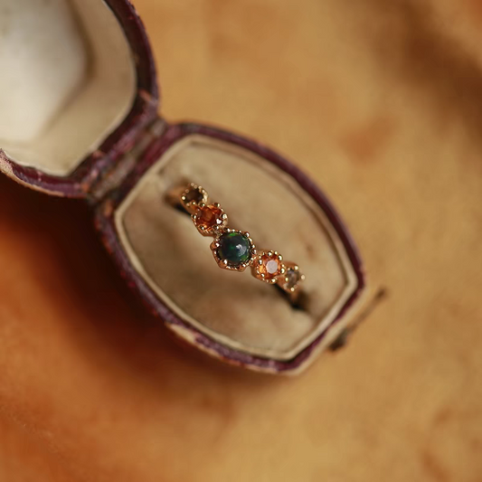 Dusk at Sunset Adjustable Ring – Black Opal, Citrine & Smoky Quartz | 925 Sterling Silver Gold Vermeil | Kemstone