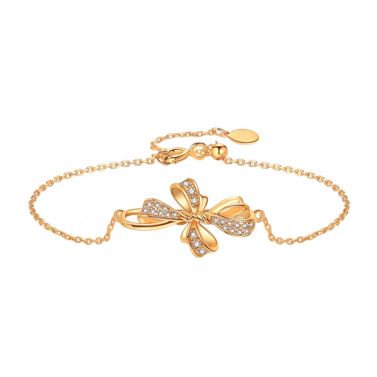 Pulsera de lazo francés de diseño original artesanal de Kemstone - Plata de ley bañada en oro con detalles de circonitas cúbicas