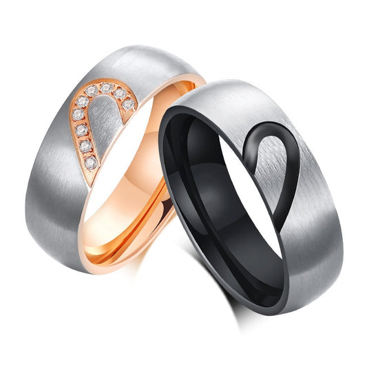 Kemstone Heartbeat Duo Titanium Steel Couple's Ring – Zirconia Accents Modern Love Symbol CR-051