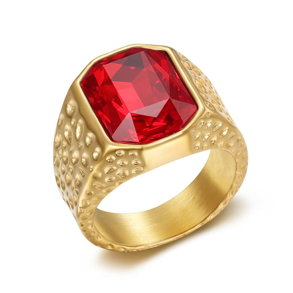 Kemstone Men’s Stainless Steel Hip Hop Ring – Gold Crystal Band TR0505