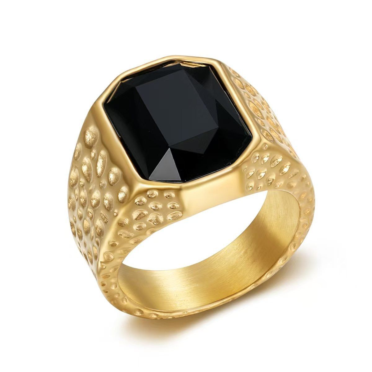Kemstone Men’s Stainless Steel Hip Hop Ring – Gold Crystal Band TR0505