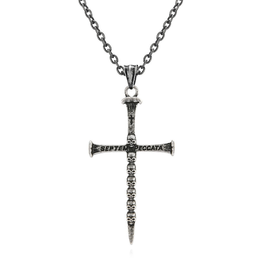 Kemstone Men’s Stainless Steel Skull Cross Necklace – Gothic Punk Pendant K-PT505