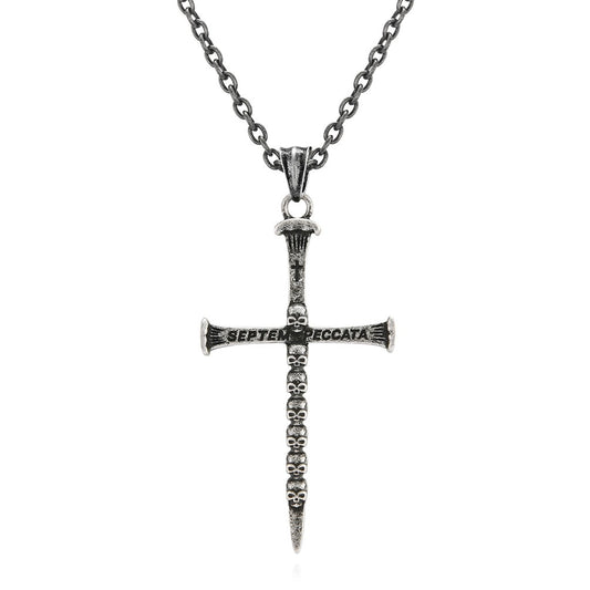 Kemstone Men’s Stainless Steel Skull Cross Necklace – Gothic Punk Pendant K-PT505
