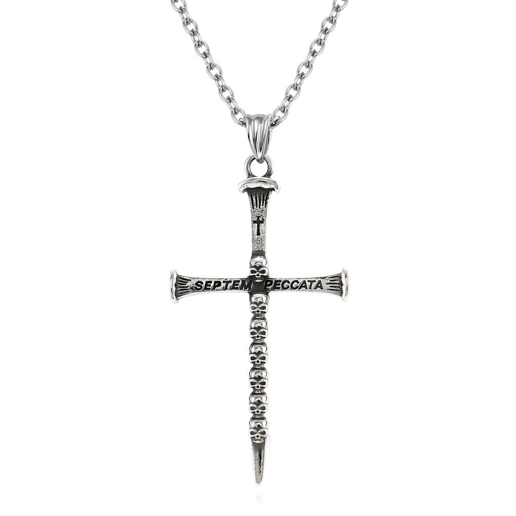 Kemstone Men’s Stainless Steel Skull Cross Necklace – Gothic Punk Pendant K-PT505
