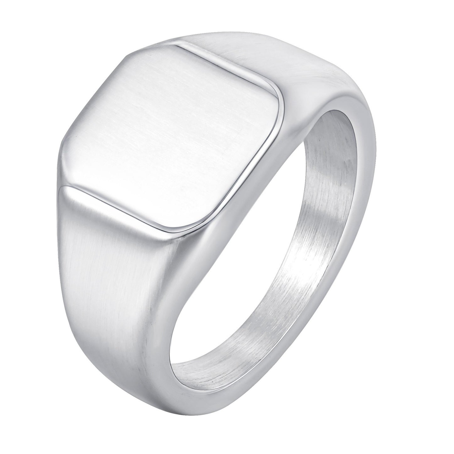 Kemstone Men’s Stainless Steel Square Signet Ring – Minimalist Brushed Silver Tone RC-693