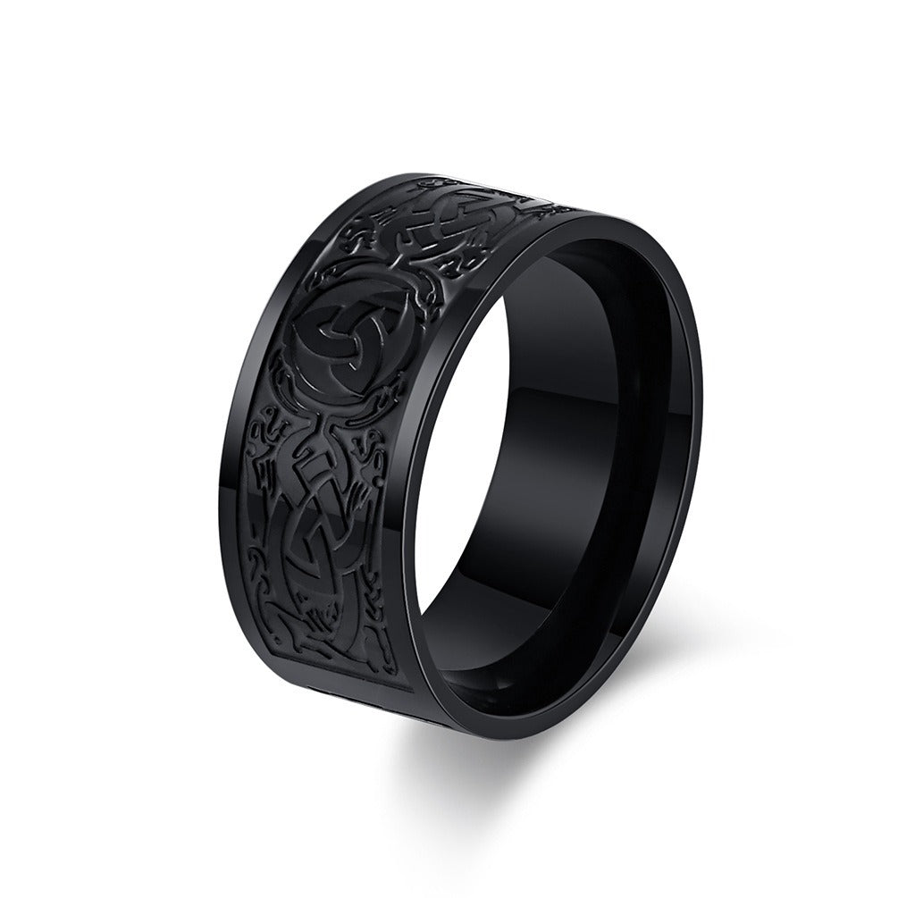 Kemstone Men’s Titanium Steel Celtic Triquetra Ring – Eternal Knot K-R755