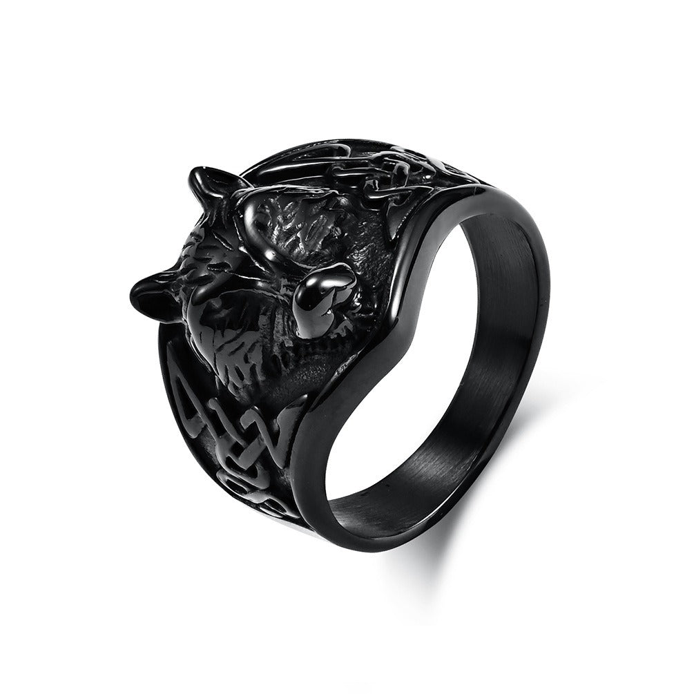 Kemstone Men’s Titanium Steel Celtic Wolf Head Ring – Vintage Symbol K-R692