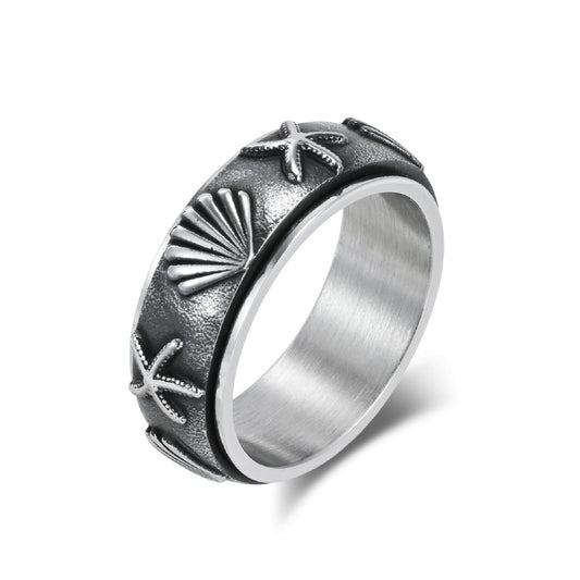 Kemstone Men’s Titanium Steel Spinner Ring – Ocean Shell Starfish K-R1064