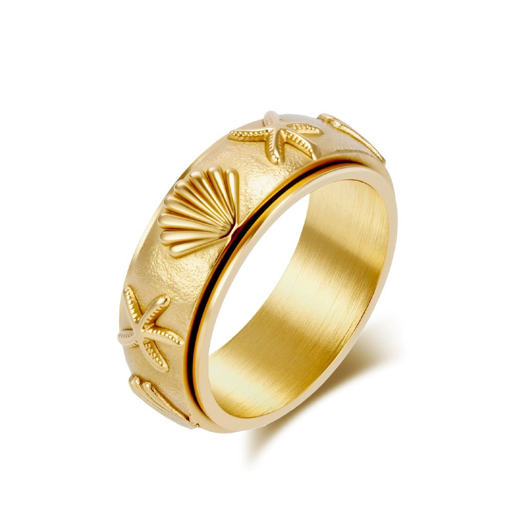Kemstone Men’s Titanium Steel Spinner Ring – Ocean Shell Starfish K-R1064