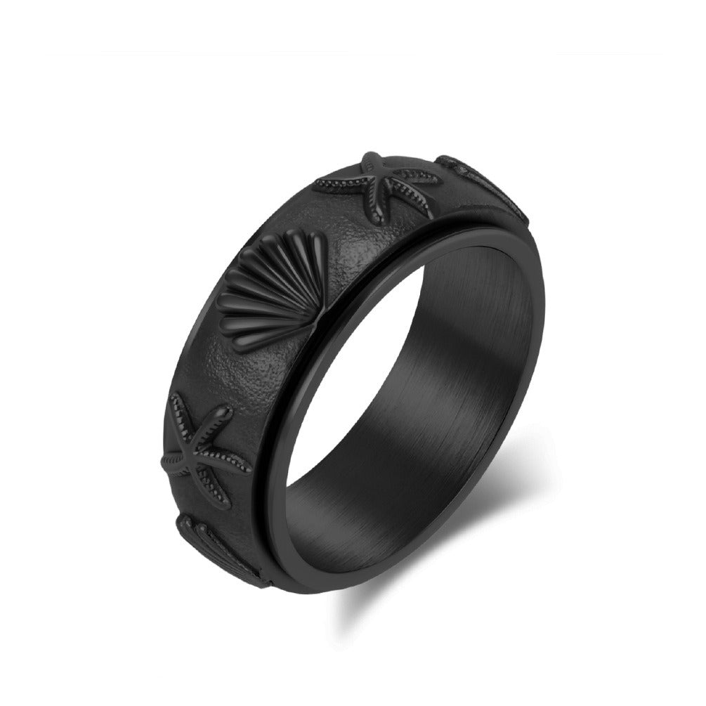 Kemstone Men’s Titanium Steel Spinner Ring – Ocean Shell Starfish K-R1064