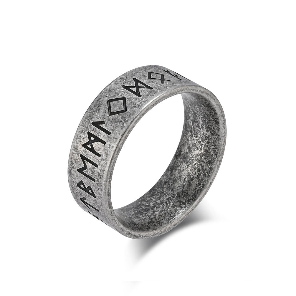 Kemstone Men’s Titanium Steel Viking Rune Ring – Vintage Norse Style K-R916