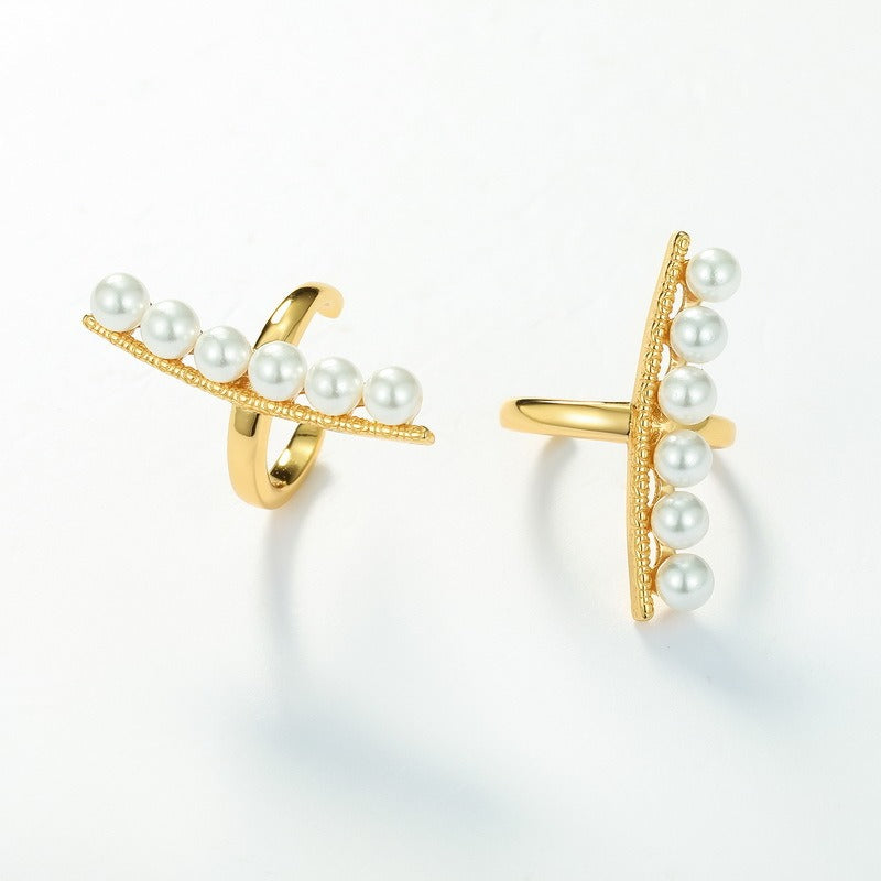 Orecchini a polsino con perle di conchiglia minimaliste dal design originale e artigianale Kemstone - Orecchini a cartilagine placcati oro S925