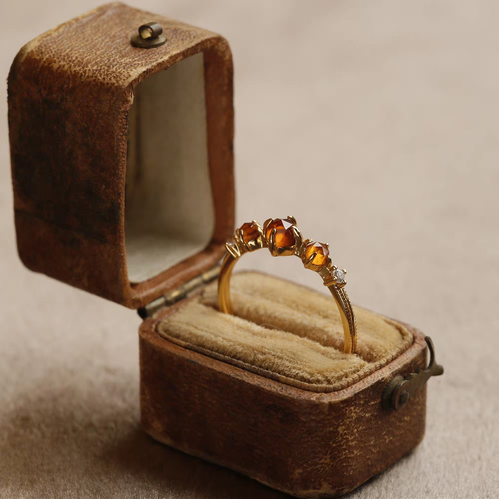 Orange Garnet Ring – Adjustable Vintage 925 Silver Gold-Plated Band | Kemstone "Phantom Sun"