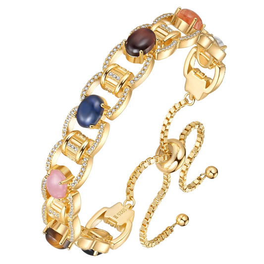 Pulsera Kemstone con resonancia de piedras preciosas, diseño original y artesanal - Plata de ley vintage con piedras naturales de lujo