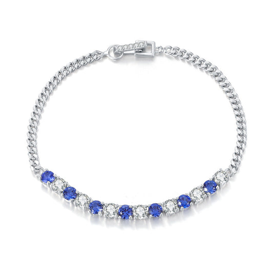 S925 Sterling Silver Blue Sapphire & Moissanite Bracelet – Elegant Hollow Design for Women OL1118B