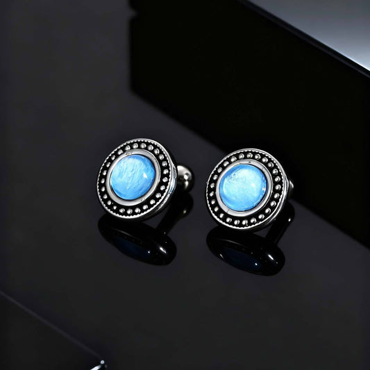 Kemstone Stainless Steel Blue Resin Stud Earrings for Men – Silver ES-769