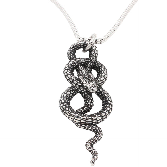 Kemstone Men’s Stainless Steel Snake Necklace – Vintage Silver Pendant P1497