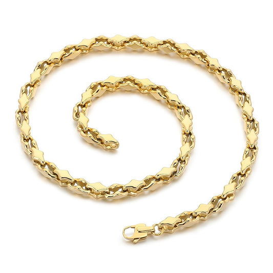 Kemstone Steel Link Jewelry Set – Men’s Hip-Hop Chain Necklace & Bracelet with Geometric Links