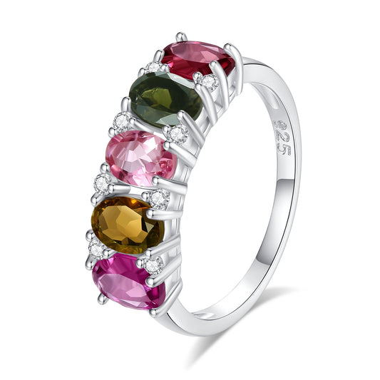 Anillo de plata de ley con turmalina natural, diseño original artesanal de Kemstone, con gemas de colores para mujer.