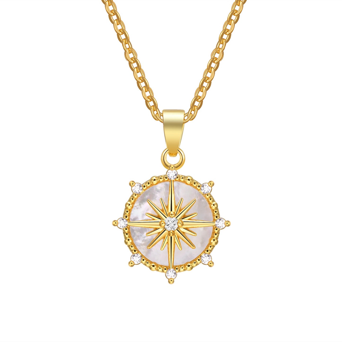 Collar con colgante de sol y concha de circonita Kemstone: pieza de cobre dorado con un toque de elegancia para el día a día PNB-235