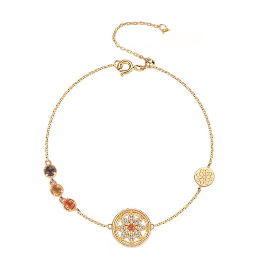 Kemstone Sunset Ferris Wheel Bracelet – 925 Sterling Silver Gold Plated with Spessartite Garnet, Citrine & Smoky Quartz