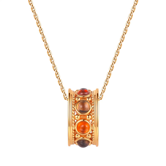 Kemstone Sunset Ferris Wheel Necklace – Spessartite Garnet & Smoky Quartz Pendant in Gold-Plated 925 Sterling Silver, Romantic Sunset-Inspired Jewelry