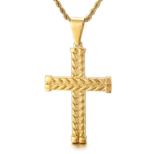 Kemstone Twisted Cross Pendant – Retro Titanium Steel Necklace for Men KP81525-K