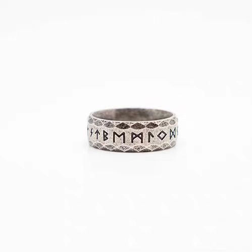 Kemstone Viking Rune Ring – Vintage Silver Stainless Steel Band, 8mm Norse Jewelry for Men  NWR-620821