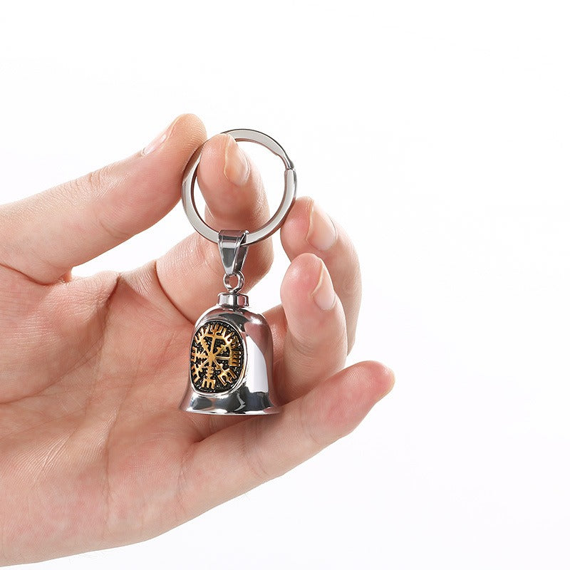Kemstone Viking Compass Bell Keychain – Titanium Steel Rune Pendant KY1483-K