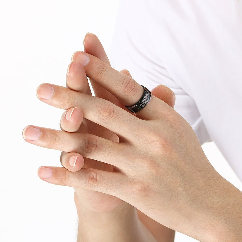 emstone 8mm Tungsten Ring for Men – Viking Celtic Knot & Flame Band KR114267-TS