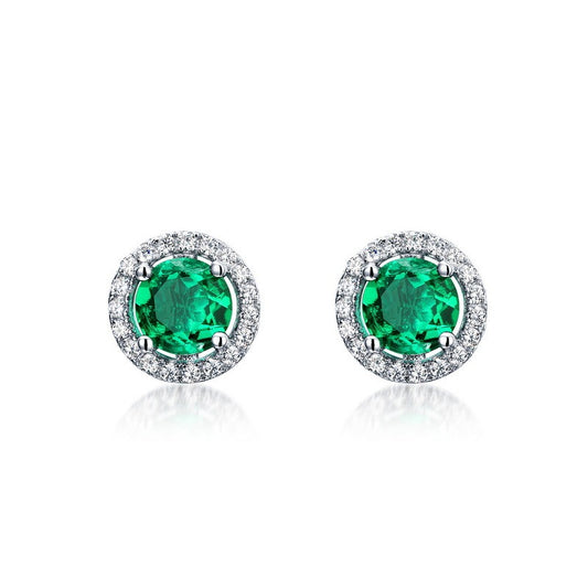 Pendientes de botón vintage de plata S925 para mujer, hechos a mano por Kemstone, con diseño original y piedra de nacimiento de esmeralda cultivada en laboratorio, para aniversario de lujo.
