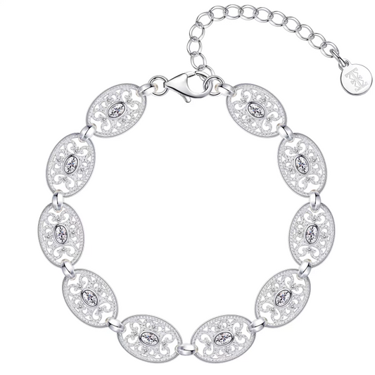 Pulsera de encaje ligero tejida a mano con diseño original de Kemstone - Plata de ley 925, diseño geométrico hueco vintage