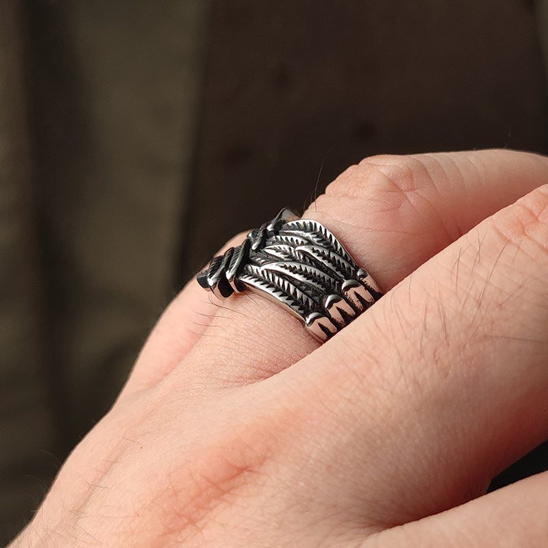 Kemstone Vintage Feather Design Titanium Steel Ring for Men – Angel’s Guardian Symbolism NW-TS276