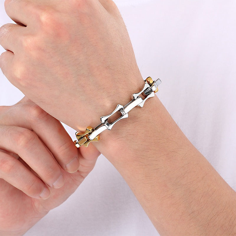 Kemstone Men’s Two-Tone Titanium Steel Bamboo Chain – 10/11/12mm KB207211-Z