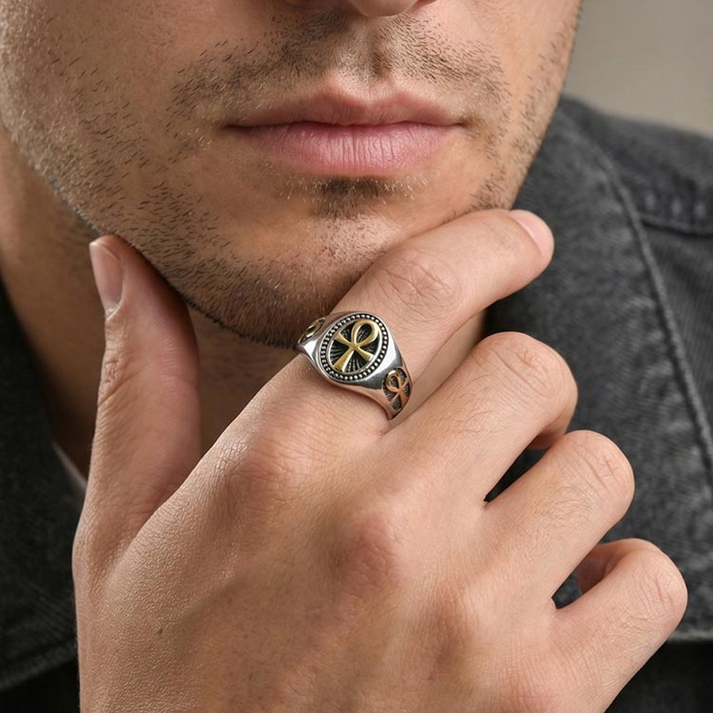 Kemstone Stainless Steel Vintage Ankh Cross Ring for Men – Retro Egyptian Design RC-1087