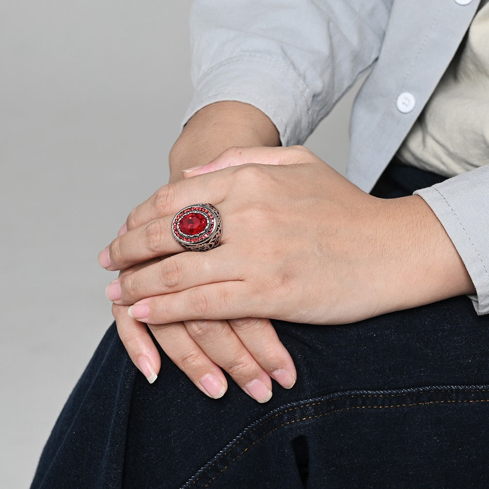 Kemstone Men’s Stainless Steel Cubic Zirconia Ring – Vintage Gothic Biker Jewelry K-R1087