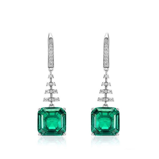 Kemstone Lab Grown Emerald Square Cut Earrings – Vintage Luxury S925 Sterling Silver, AAAA Cubic Zirconia