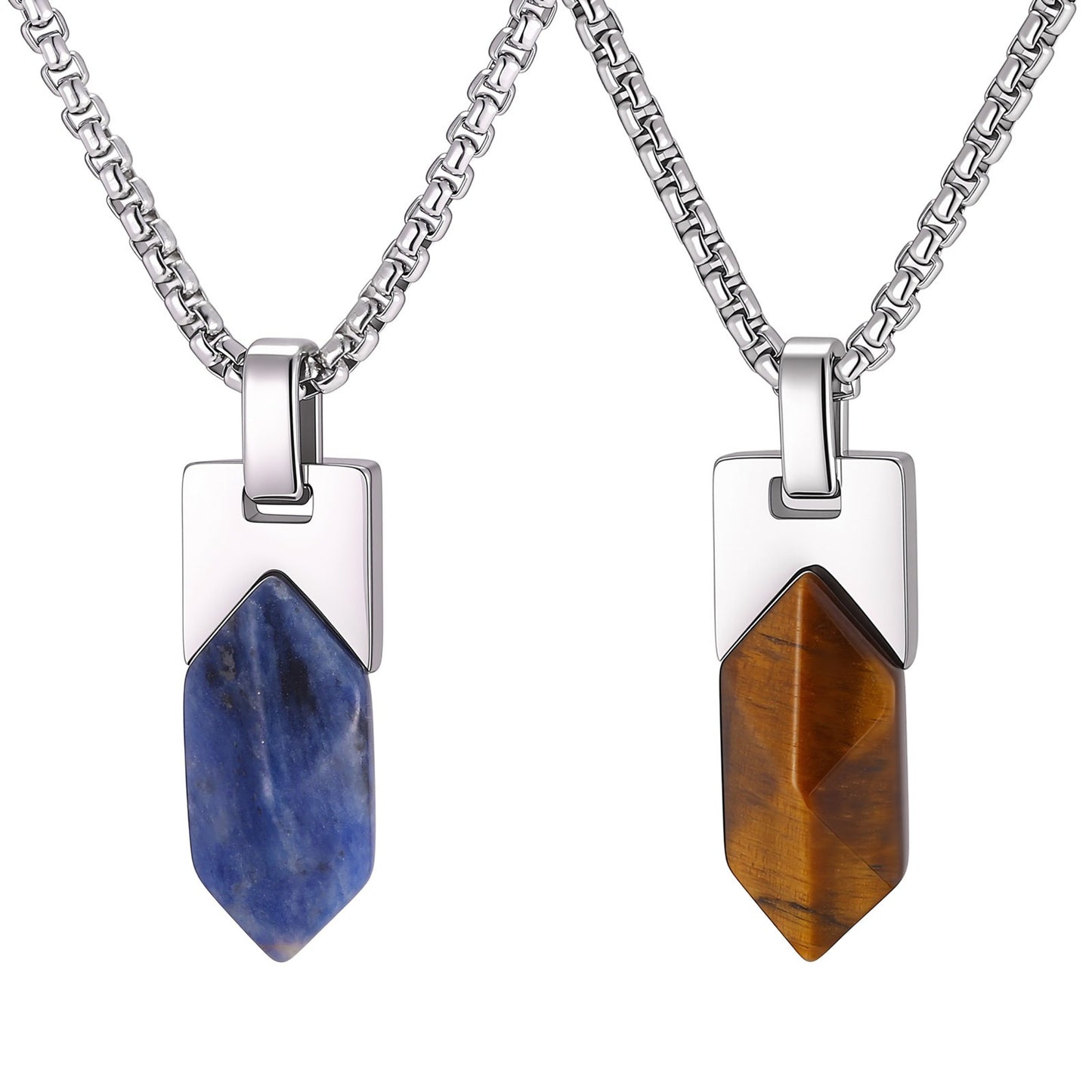 Kemstone Geometric Tiger Eye Pendant Necklace for Men Stainless Steel PN-2439