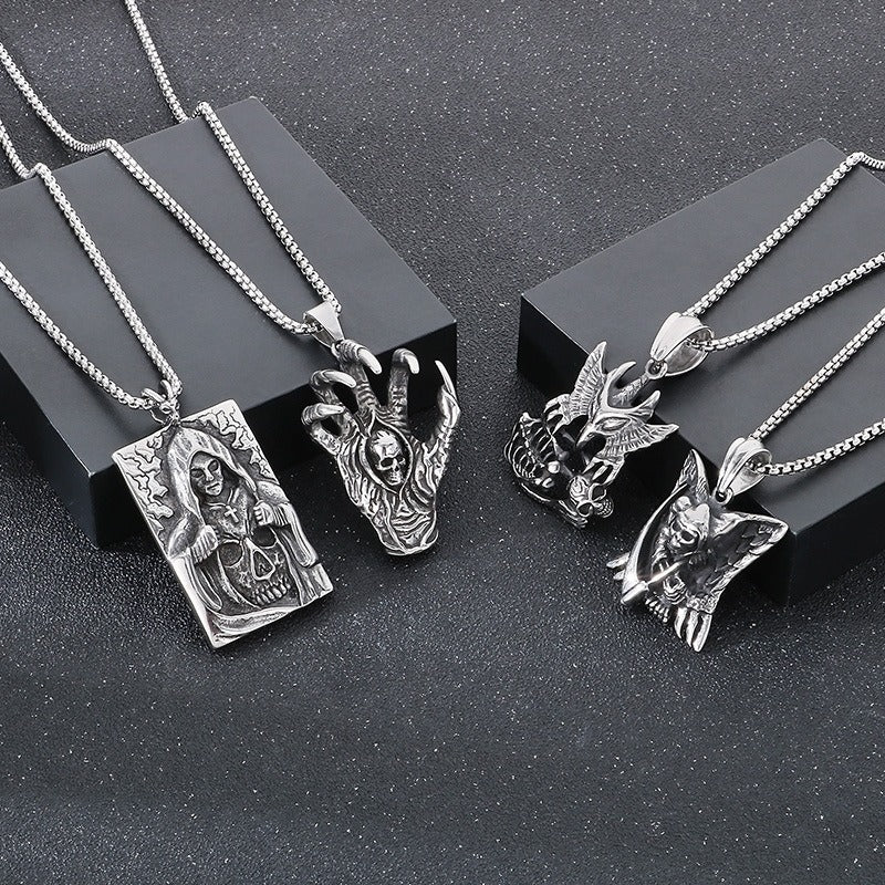 Kemstone Skull Pendant Necklace for Men Titanium Steel Vintage Claw Detail Relief KP48370-BD