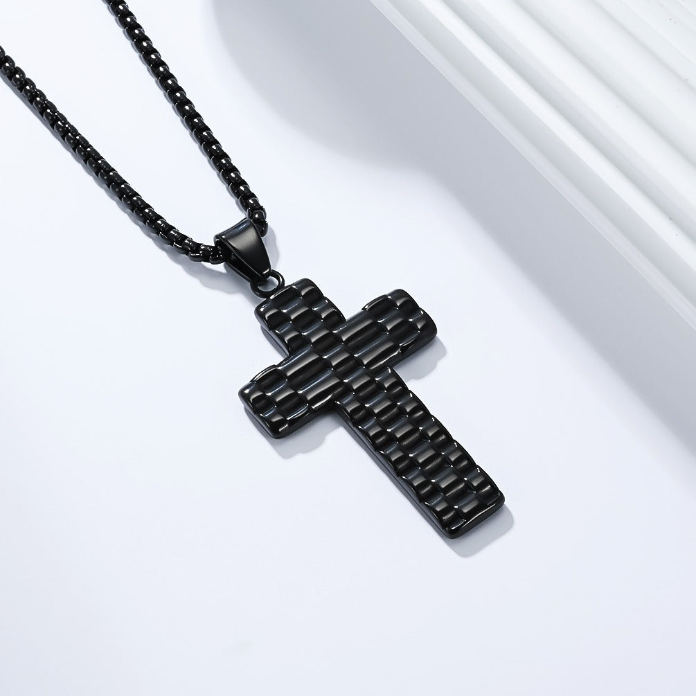Kemstone Textured Cross Pendant Necklace for Men Stainless Steel Vintage K-PT653