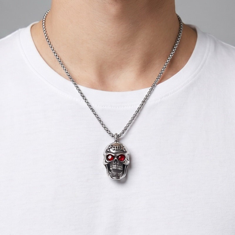 Kemstone Red Eye Detail Skull Pendant Necklace for Men Stainless Steel Gothic Punk KP117954-KJX