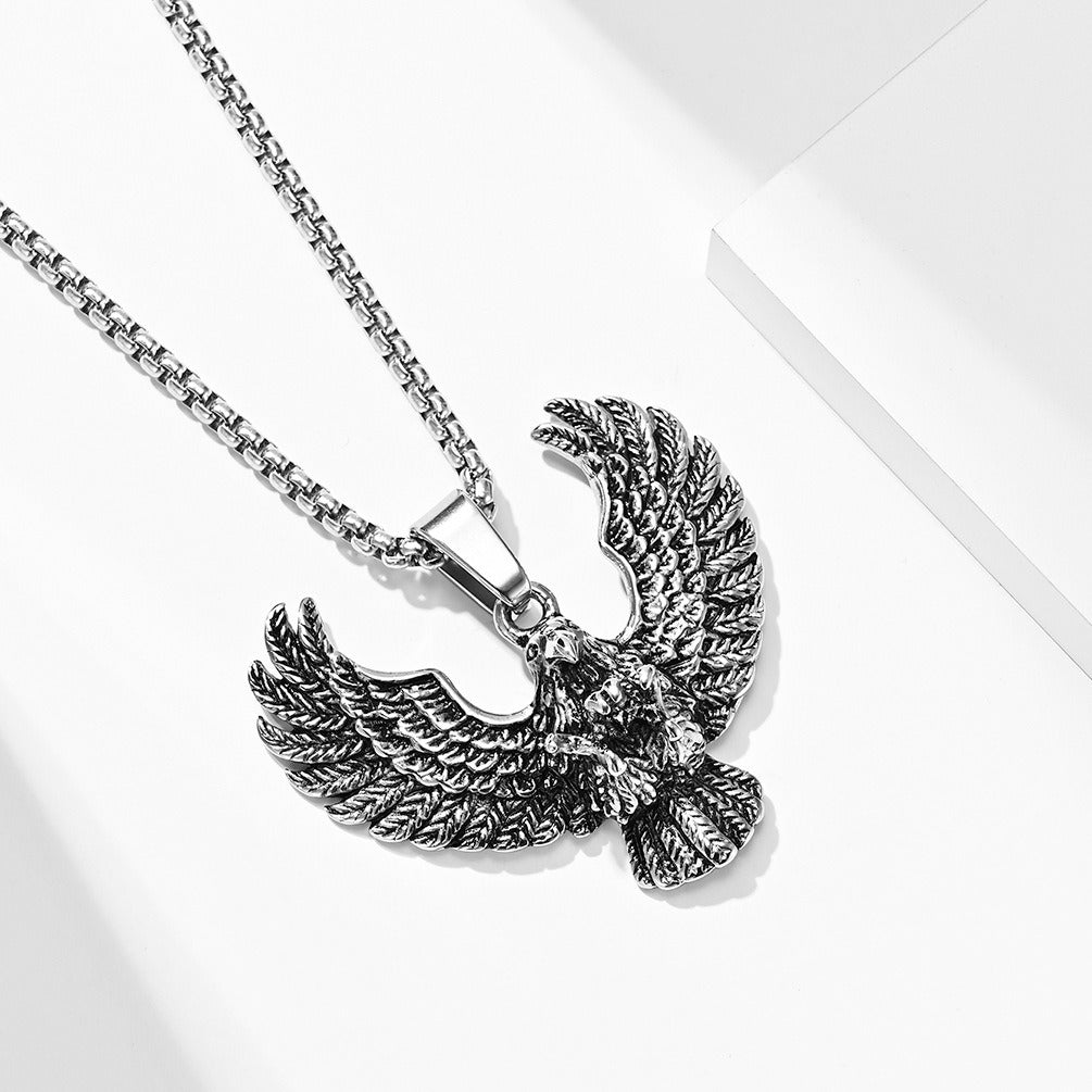 Kemstone Spread Wing Eagle Pendant Necklace for Men Stainless Steel Vintage K-PT350