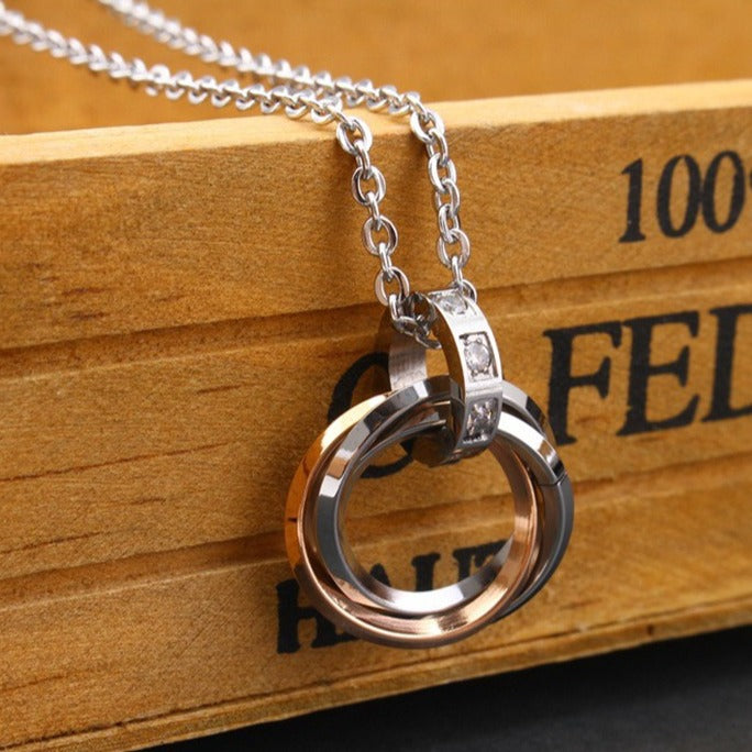 Kemstone Titanium Steel Interlocking Circle Pendant Necklace for Men & Women TN0053