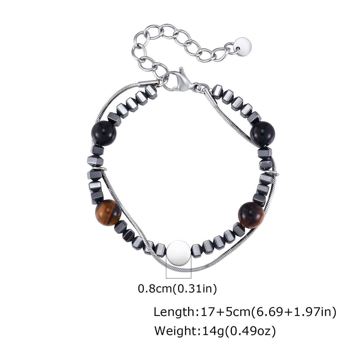 Kemstone Tiger Eye & Black Onyx Bracelet for Men Double Layer BR-3283S