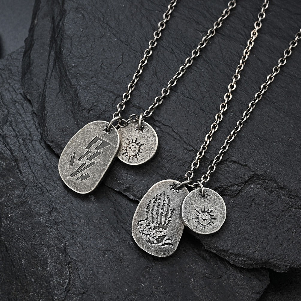 Kemstone Vintage Lightning Layered Pendant Necklace for Men Stainless Steel Sun Detail K-PT228