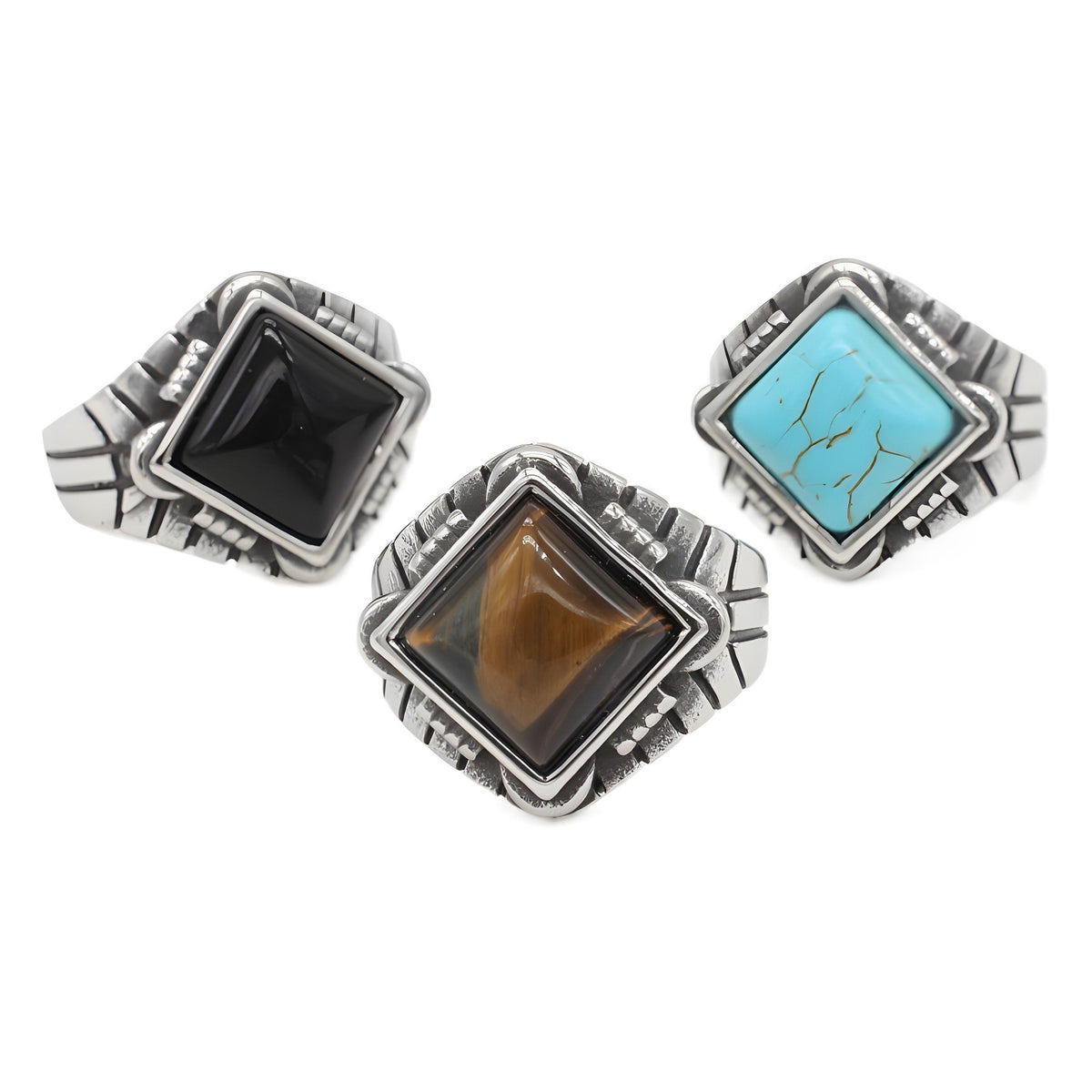 Kemstone Titanium Steel Square Stone Signet Ring for Men R1699