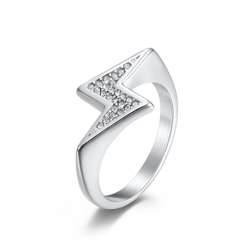 Kemstone Lightning Bolt Ring for Men Stainless Steel Stone Accent K-R644